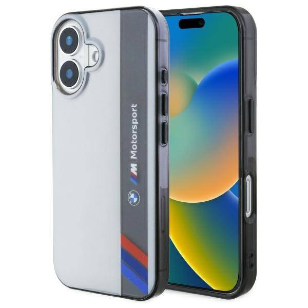 Case BMW iPhone 16 6.1" grey/grey hardcase Motosport IML Vertical Stripe
