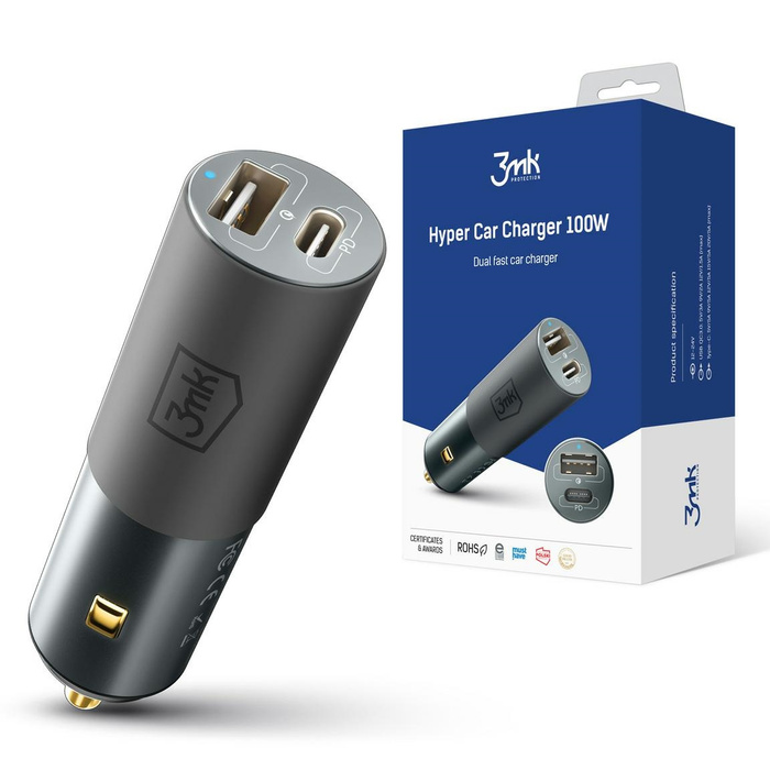 3mk HyperCar Charger 100W Power Delivery ladergerät Autoladegerät 1xUSB-A + 1xUSB-C