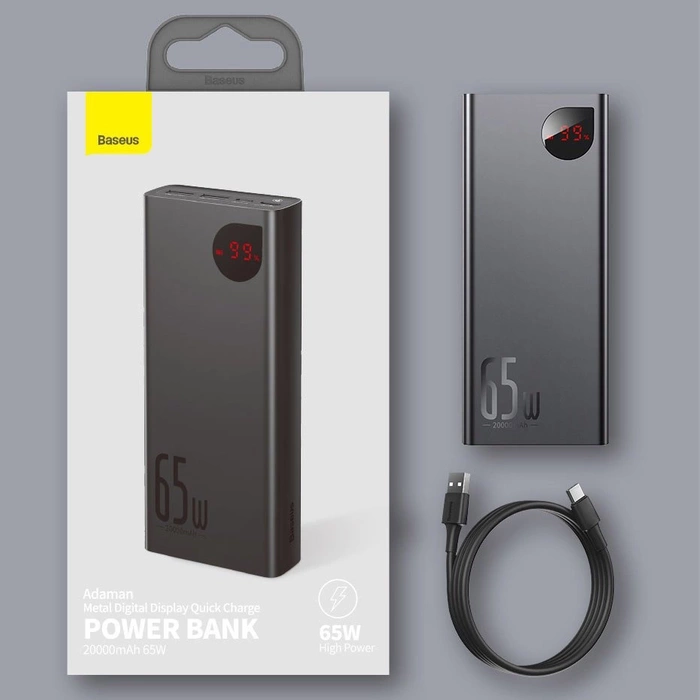 Baseus Adaman power bank 2x USB / 1x USB Type C / 1x micro USB 20000mAh 65W Quick Charge 4.0 Power Delivery Black (PPIMDA-D01)