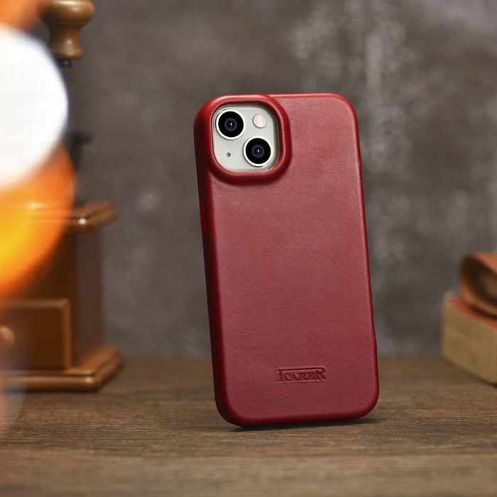 iCarer CE Oil Wax Premium Leather Folio Case Custodia in pelle per iPhone 14 Plus Flip Magnetic MagSafe rosso (AKI14220707-RD)