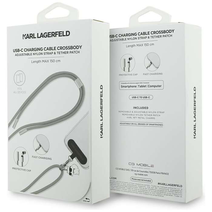 Uniwersalna smycz kabel Karl Lagerfeld   CBDY Choupette Charm USB-C/USB-C czarny