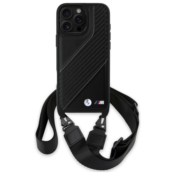 Case BMW iPhone 16 Pro Max black/black hardcase M Edition Carbon Stripe &amp; Strap