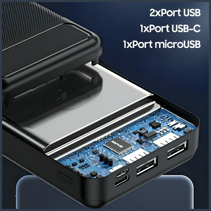 AWEI PowerBank P6K 20000mAh czarny/black 2xUSB/PD/Micro-USB