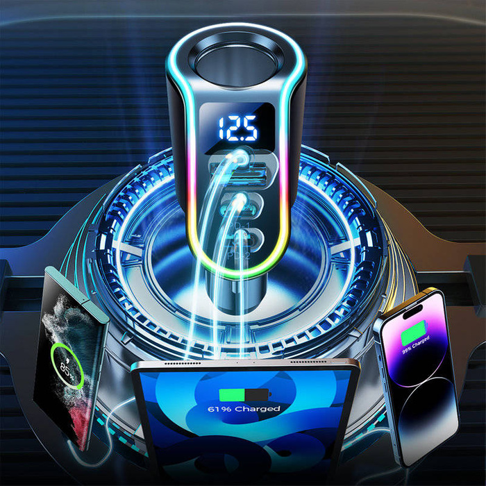 Caricabatteria da auto rapido Joyroom 4in1 USB-A QC3.0 / 2xUSB-C PD 150W nero (JR-CL21)