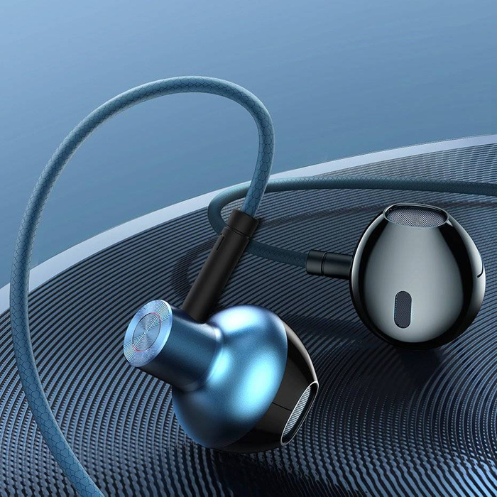 Baseus Encok H19 Écouteurs filaires 3,5 mm Mini Jack avec télécommande et micro bleu (NGH19-01)