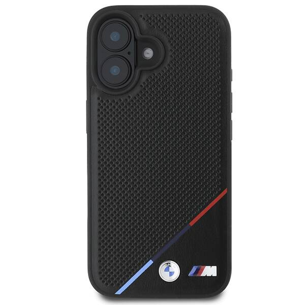 Coque BMW iPhone 16 Plus 6.7" noir/noircase M Perforated Tricolor Line MagSafe