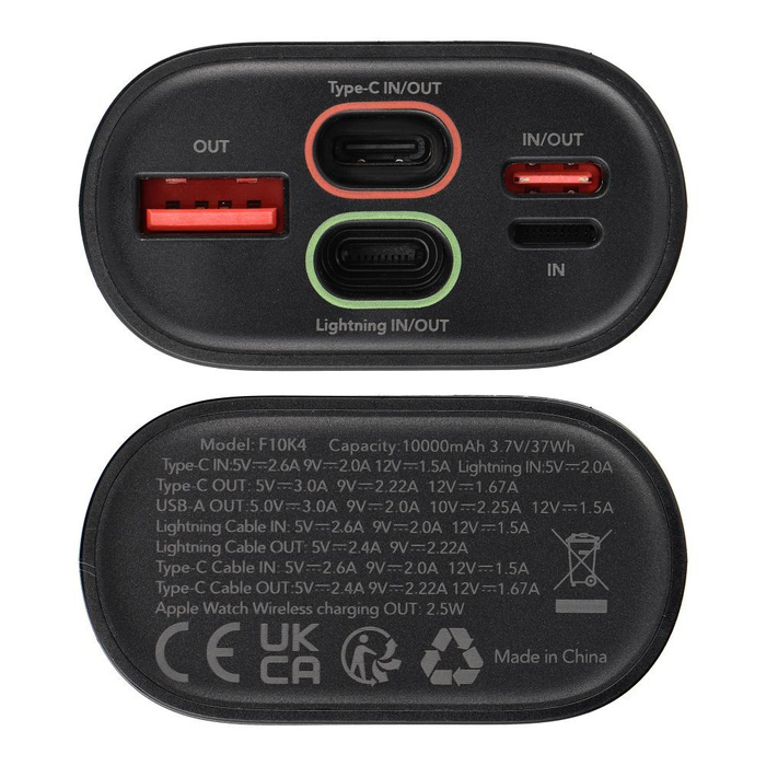 Powerbank Forcell F-Energy F10K4 PD QC3.0 3A 22,5W 10000 mAh kompatybilny z Apple Watch czarny