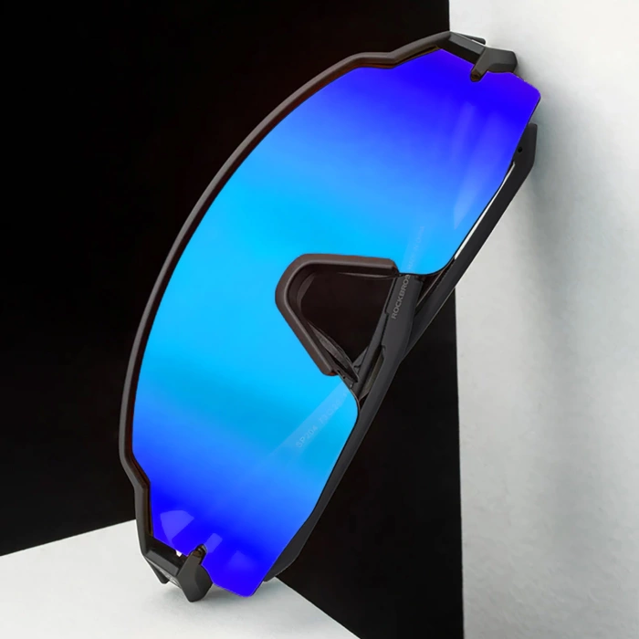 Rockbros Polarisierte Fahrradbrille mit UV-Schutz und Korrektureinsatz, blaue Gläser, Schwarz