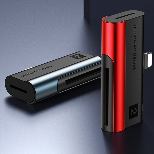 USAMS SD MicroSD Card Reader con connettore Lightning Rosso Nero