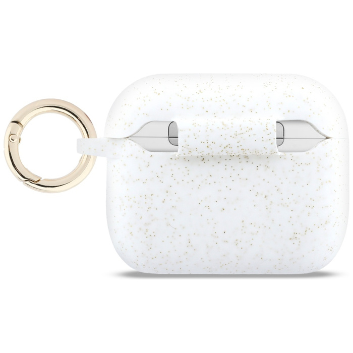 Etui Guess Silicone Glitter Ring do      AirPods Pro 3 biały