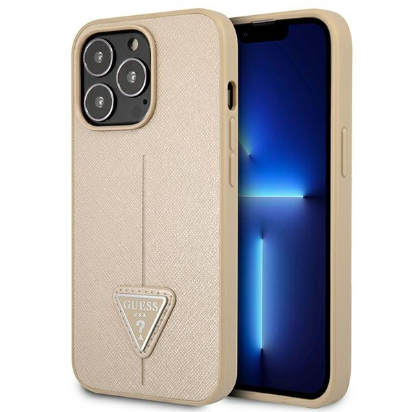 Case GUESS Apple iPhone 13 13 Pro Saffiano Triangle Logo Beige Hardcase