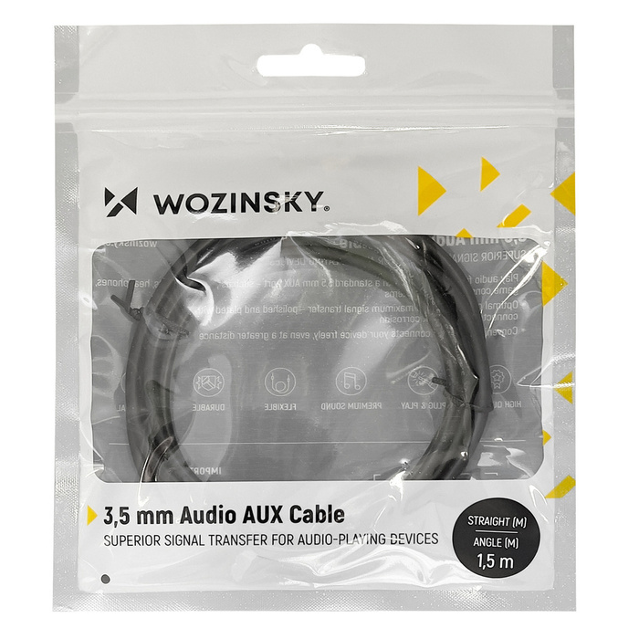 Wozinsky kabel AUX úhelník (samec-samec) kabel mini jack 3 m černý