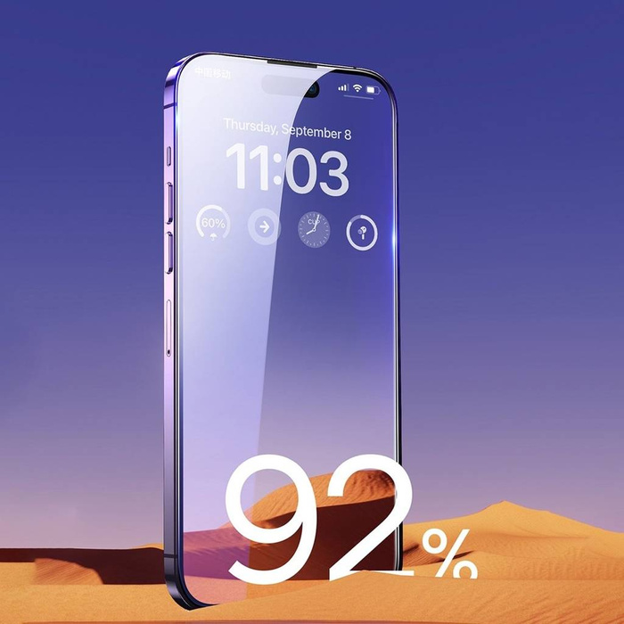 Baseus Set de 2x Cristal Templado para iPhone 14 Pro Max Pantalla Completa con Tapa Altavoz 0.3mm + Marco de Montaje