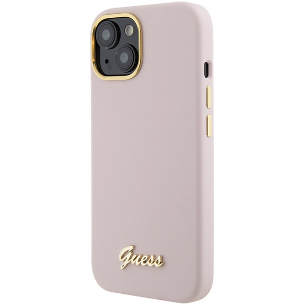 Guess GUHCP15SSMBSLP iPhone 15 6.1" rose/rosecase Silicone Script Metal Logo &amp; Frame
