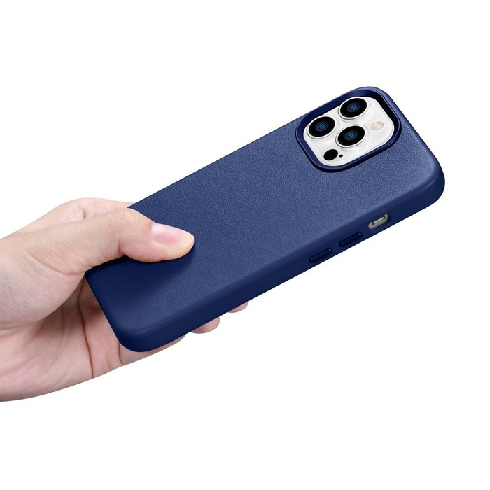 iCarer Case Leather Housse en cuir véritable pour iPhone 14 Pro Max Bleu (WMI14220708-BU) (Compatible MagSafe)