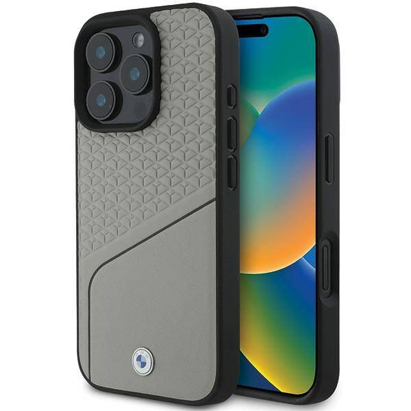 Coque BMW iPhone 16 Pro 6.3" grey/grey hardcase Sign Leather Textured and Line MagSafe