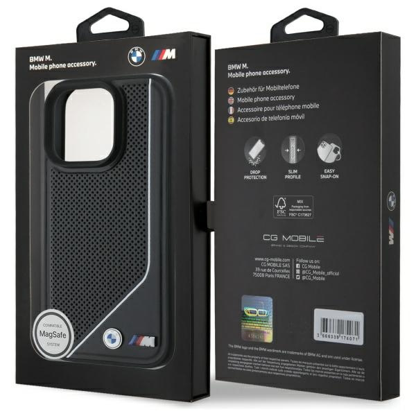 Cover BMW iPhone 16 Pro 6,3" nero/nero durocase Linea ritorta traforata M MagSafe