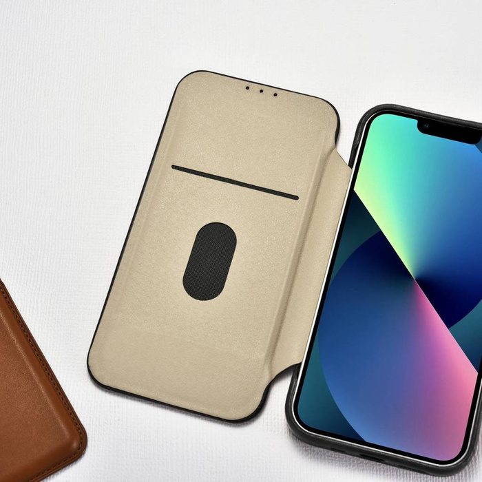 iCarer CE Oil Wax Premium Leather Folio Case Kožené pouzdro pro iPhone 14 Plus Flip Magnetic MagSafe Black (AKI14220707-BK)