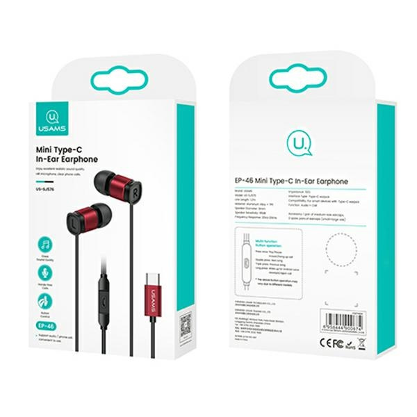 USAMS Headphones EP-46 USB-C red/red 1.2m HSEP4604