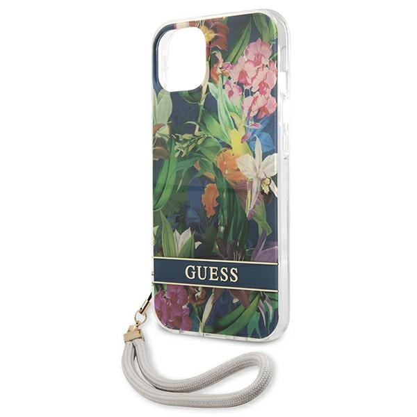 Hülle GUESS Apple iPhone 13 Blume Riemen Blau Hartcase