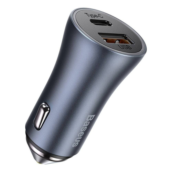 Chargeur voiture rapide Baseus Golden Contactor Pro USB Type C / USB 40 W Power Delivery 3.0 Charge rapide 4+ SCP FCP AFC + USB - Câble USB Type C gris (TZCCJD-0G)