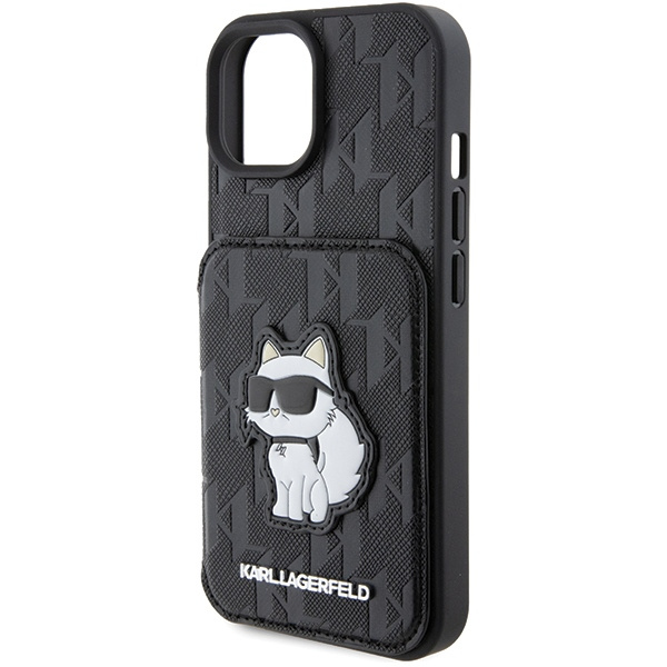 Karl Lagerfeld KLHCP15SSAKCNSCK iPhone 15 6.1" black/black hardcase Saffiano Cardslots and Stand Monogram Choupette