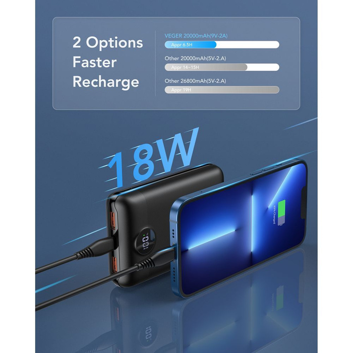 Powerbank Veger S20 (W2053) PD QC3.0 2A 22,5W 20000 mAh czarny