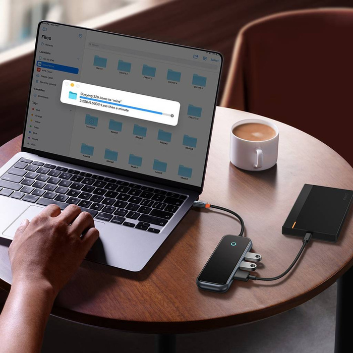 Dokovací stanice Baseus AcmeJoy 6-Port HUB (USB-C na USB-C PD & Data / 2xUSB3.0 / USB2.0 / HDMI / RJ45) tmavě šedá (WKJZ010013)