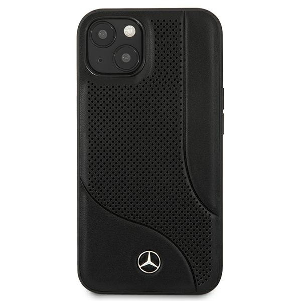 Coque MERCEDES Apple iPhone 13 Mini cuir perforé Zone noire Hardcase