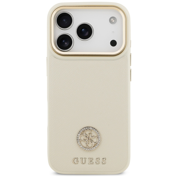 Etui Guess Grained Strass Logo MagSafe   do iPhone 17 Pro beżowy