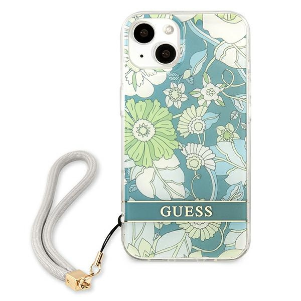 Hülle GUESS Apple iPhone 13 Blume Riemen Grün Hartcase