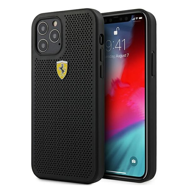 Pouzdro FERRARI Apple iPhone 12 Pro Max On Track Perforovaný černý pevný kufr