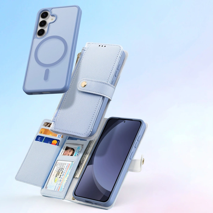 Dux Ducis Lawa Leather Case for Samsung Galaxy S25 with Detachable Magnetic Wallet - Blue