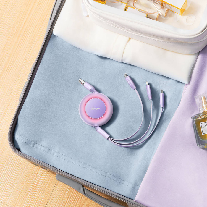 Baseus Bright Mirror 2 zatahovací kabel 3v1 USB typ A - micro USB + Lightning + USB typ C 66W 1,1 m fialový (CAMJ010105)