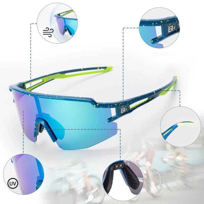 Rockbros Polarized Cycling Glasses with UV Protection and Corrective Insert Blue Lenses - Blue