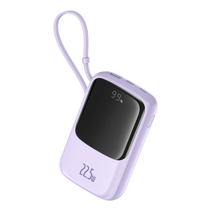 Powerbank Baseus Qpow Pro+ 10000mAh 22.5W z wbudowanym kablem USB-C z wyświetlaczem - fioletowy