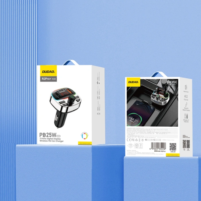 Transmiter Dudao R2PRO+ z portami ładowania PD25W Bluetooth 5.3 RGB - czarno-srebrny