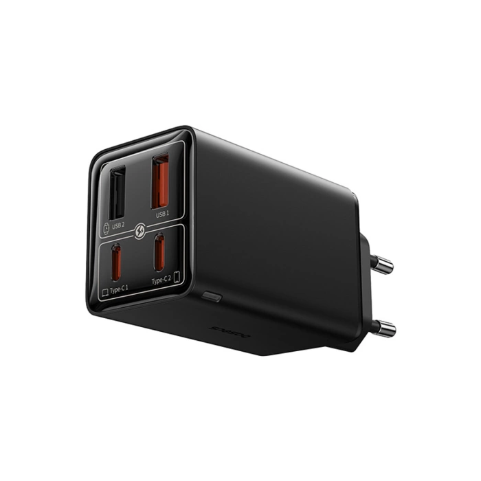 Baseus GaN6 Pro Ladegerät 65W 2 x USB-C 2 x USB-A mit schwarzem USB-C-Kabel 100W 1m - Schwarz