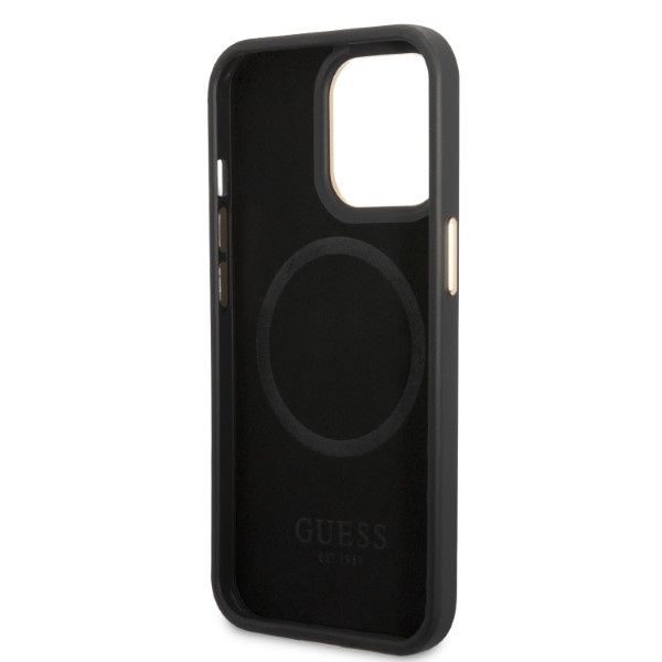 Coque Guess iPhone 13 Pro / 13 6.1" noir/noir durcase Plaque Logo Pivoine MagSafe