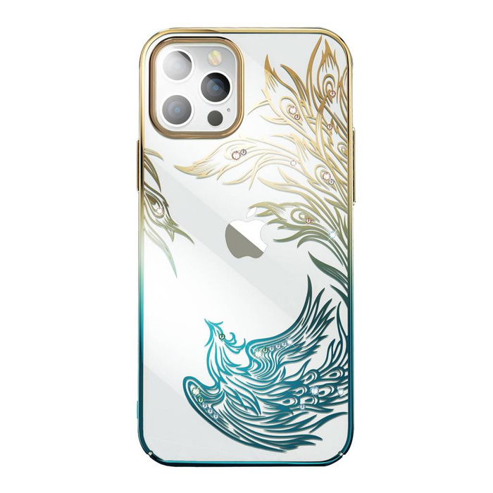 Luxusní pouzdro na iPhone 14 Plus s krystaly Kingxbar Phoenix - zlaté a modré