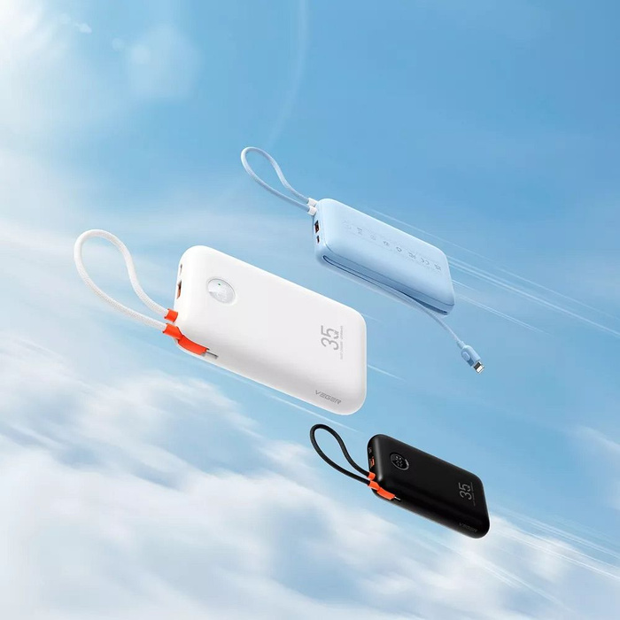 Powerbank Veger K2 (W2068) PD QC3.0 35W 20000 mAh z wbudowanymi kablami Typ C / Lightning czarny