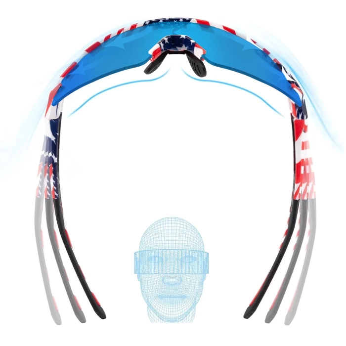 Rockbros Polarisierte Fahrradbrille mit UV-Schutz und Korrektureinsatz, blaue Gläser, USA-Muster, Weiß