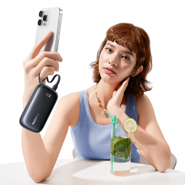 Powerbank Baseus EnerFill FC21 Qpow 3 Ultra 10000mAh 45W z dołączonym kablem-smyczą - czarny