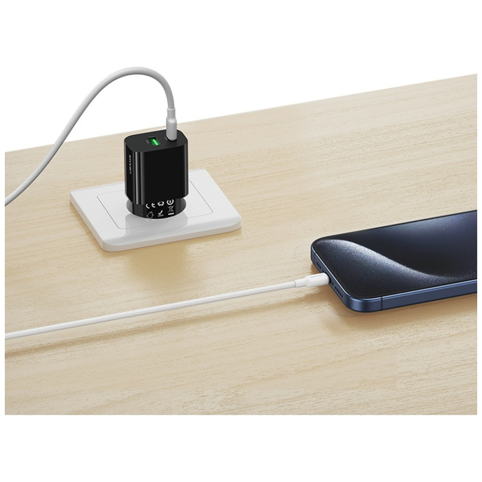 Ładowarka sieciowa USAMS CC315 T65 25W   1xUSB-C 1xUSB-A Fast Charging czarny
