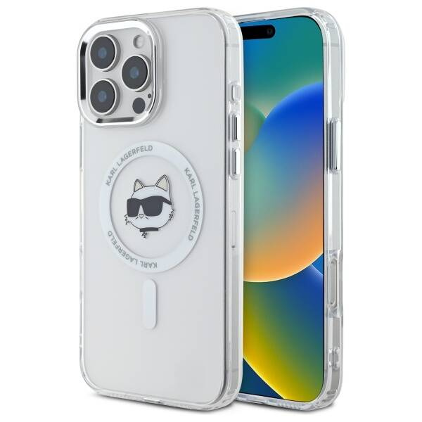 Etui Karl Lagerfeld iPhone 16 Pro 6.3" biały/white hardcase IML Metal Choupette Head MagSafe