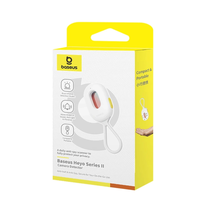 Baseus Heyo Series II Versteckter Kameradetektor mit Alarm und Mini-Taschenlampe + Baseus Simple USB-A - USB-C Kabel - Weiß