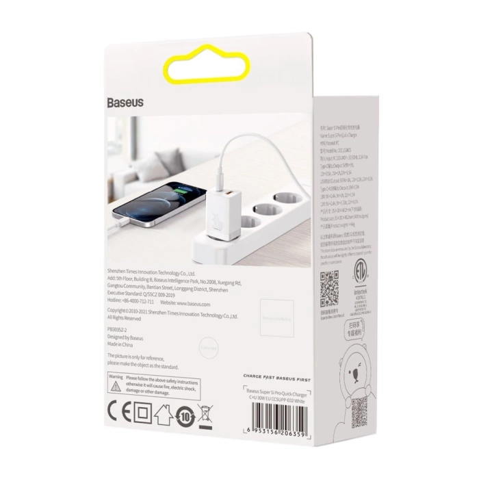 Baseus Super Si Pro USB / USB Typ C Schnellladegerät 30W Power Delivery Schnellladung weiß (CCSUPP-E02)