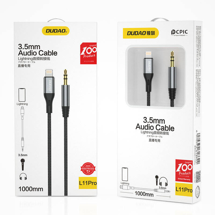 Dudao Audiokabel Lightning - Miniklinke 3,5 mm grau (L11PRO)