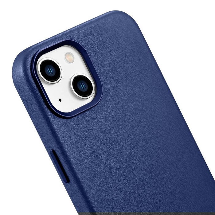 iCarer Case Leather Funda de cuero genuino para iPhone 14 Plus azul (compatible con MagSafe)