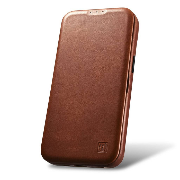 iCarer CE Oil Wax Premium Leather Folio Case Funda de cuero para iPhone 14 Flip Magnetic MagSafe Brown (AKI14220705-BN)